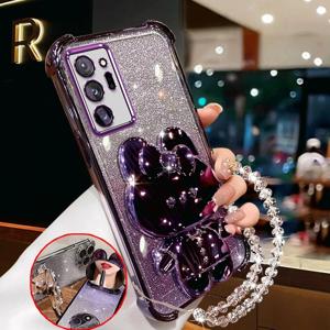 TEMU 휴대폰 케이스 - 삼성 노트 20 울트라 및 노트 20용 보호 케이스, 충격 방지 코너, 3D 토끼 디자인, 메이크업 거울 홀더, 부드러운 팔찌 스타일