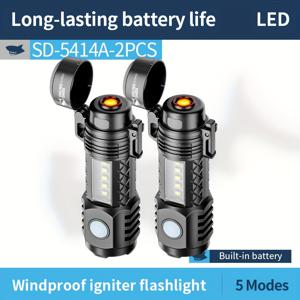 TEMU 스마일 샤크 - 2개 세트 전술 LED 손전등 - 강력한 방풍 라이터 손전등 - USB 충전식 - 휴대용 손전등 / 컴팩트 - 야외 점화, 캠핑 - 야외 / 아웃도어 스포츠 - 강력 / 초밝은 / 밝고 강력한 줌 기능 / 초밝은 손전등 / 밝은 빔 비상용 - 가정용 / 가족 안전 - 내구성 / 튼튼함 - 하이킹 / 등산용, 하이킹 장비,고품질 제작