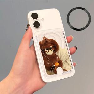 TEMU 투명한 원숭이 패턴 강력 자석 카드 홀더 및 자석 철링, 스타일리시하고 내구성 있는 PC 소재. 삼성, 아이폰 및 기타 자석 폰/케이스에 적합. 은행 카드 등 1~4장 보관 가능