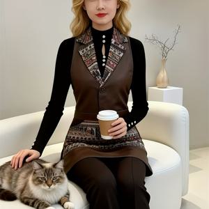 TEMU 더블 레이어 앞치마, 수트 칼라, 대비 색상 대형 포켓, 내구성 있는 논스트레치 원단, 고급 안감, 셰프, 연회, 호텔 및 고급 행사용, 특별한 이벤트를 위한 이상적인 선물