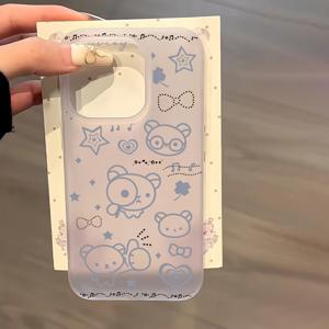 TEMU 아이폰 17, 16E, 16, 15, 14, 13, 12, 11 Pro Max Mini Air XR XS X 7 8 Plus에 적합한 패셔너블하고 사랑스러운 만화 라인 디자인 R-Rilakkumas 폰 케이스. 부드러운 TPU 소재, 무광택 뒷면 커버.