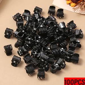 TEMU 100개/200개 검정색 미니 플라스틱 헤어 클립 | 귀여운 Y2K 스타일 10mm 헤어핀, PVC, 단색, 발렌타인데이 선물로 이상적
