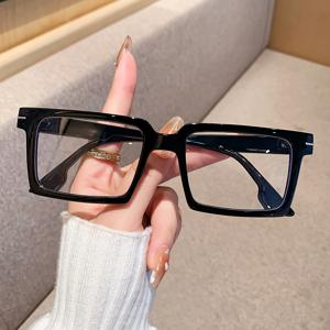 TEMU 남성용 빈티지 고급 스퀘어 프레임 안경, 여성용 심플 안경으로 큰 얼굴을 슬림하게 연출