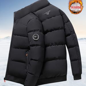 TEMU 남성용 두꺼운 겨울 코트 | 따뜻하고 방풍 스탠드 칼라 재킷, 섬유 안감, 청소년 및 성인용, 캐주얼 웨어, 내구성 좋은 아우터, 추운 날씨 야외 활동에 적합