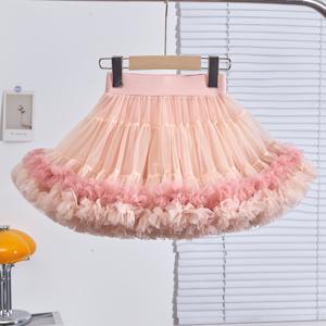 TEMU 여아용 귀여운 공주 케이크 튜튜 스커트 | 크리스마스 및 생일에 완벽, 약간의 스트레치 쉬폰 원단에 대비되는 메시 디테일