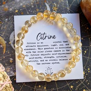 TEMU 1개 고급스럽고 세련된 솔라 플렉서스 차크라 팔찌 - 8mm 천연 시트린 스톤 비즈로 핸드메이드, 행복, 빛, 기쁨, 자기 실현을 끌어들이는 빈티지 액세서리, 커플 팔찌, 생일, 기념일, 휴일을 위한 화려한 선물. 사랑하는 사람과 가족에게 선물하기에 완벽하며, 남녀 모두 일상 착용에 적합. 아름다운 선물