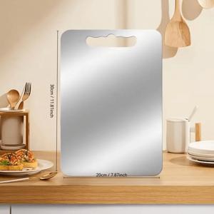 TEMU 고급 스테인리스 스틸 커팅 플레이트, 핸드헬드 디자인 도마 - 양면 디자인 | 고품질 소재, 주방 및 케이터링에 적합, 야채, 과일, 고기 절단 가능