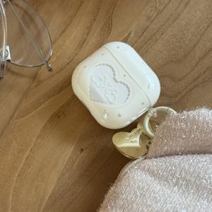 TEMU 에어팟 프로 3/2용/에어팟 4/3/2용 케이스 호환 귀여운 베이지 하트 & 원형 홀아웃 - 스크래치 방지 플라스틱 커버, 여성용 슬림 케이스 (에어팟 프로 3/2/에어팟 4/3/2 호환)