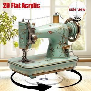 TEMU 2D 플랫 - 2D 디자인 - 빈티지 스타일 회전 아크릴 재봉틀 모형, 밝은 녹색 페인트 글레이즈 및 잎사귀 패턴 특징 - 재봉 애호가, 재봉틀 장식 및 예술적인 디스플레이에 이상적인 내구성 있는 홈