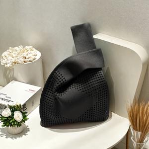 TEMU 1 멀티컬러 손목가방, 심플 빈티지 홀로우 아웃 대형 체크 패턴 폴리에스터 핸드백, 여성 토트백, 오픈탑 쇼핑 니트백, 매듭 크로셰 백, 패턴 여성 핸드백, 베스트백, 동전지갑, 레이디스백, 학생용 가방