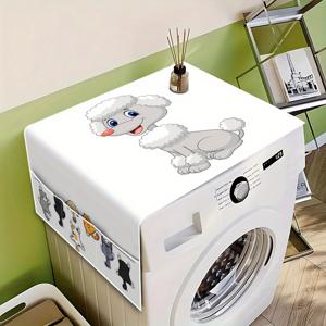 TEMU 1개 고양이와 강아지 요소, 만화 창의적인 스타일. 프린트 냉장고 커버, 보관 포켓이 있는 현대적인 장식 패브릭, 내구성이 뛰어나 가정 및 주방 사용에 적합, 가전제품 상단 보호대 | 장식용 수납 ||냉장고