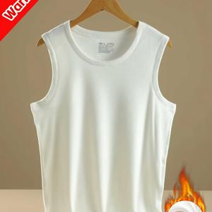 TEMU 가을 겨울 스타일 남성용 보온 조끼, 중간 신축성 소재의 슬리브리스 보온 조끼, 슬림핏 스웨트셔츠, 추운 날씨, 체육관 및 하이킹용, 극한 추위 보호 필수 레이어, 라운드 넥 디자인, 피트니스 애호가 탑