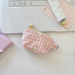 TEMU 신선한 체크무늬 동전지갑, 휴대용 입술빨간봉투, 화장품 보관백, 동전정리백, 이어폰보관백