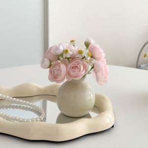 TEMU 1-7개 세트 홈퍼니싱 세라믹 소형 라운드 병 드라이 플라워 인조꽃 세트 현관 침실 거실 사무실 데스크탑 장식 꽃다발 튤립 조합 미니 페스티벌 데코