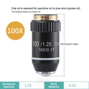 TEMU 검은색 아크로마틱 순수 구리 바디가 특징인 현미경 대물렌즈 195. 4X, 10X, 20X, 40X, 60X, 100X 배율, 다층 코팅된 고광도 금속 광학 렌즈, 표준 RMS 20.2mm 인터페이스가 특징입니다.