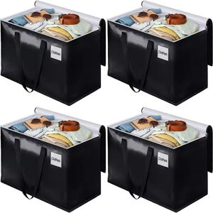 TEMU 이사용품을 위한 4개 묶음 이동 가방 세트. 손잡이가 달린 대형 보관 상자, 지퍼형 상단과 튼튼한 손잡이가 있는 튼튼한 상자, 공간 절약 및 잡다한 물품 포장에 적합, 접이식 이사 용품 및 보관 토트백 (24.57 Gallon)
