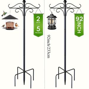 TEMU 2개 92인치 무거운 양치기 후크 - 5개의 날개가 있는 조절 가능한 낡은 철 후크, 새집, 랜턴, 식물 바구니, 바람 소리 - 야외 정원 장식, 새집 액세서리, 벽걸이 후크, 튼튼한 구조