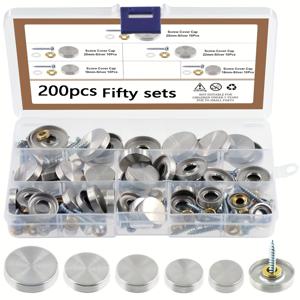 TEMU 200개 50세트 스테인리스 스틸 미러 네일 장식 캡 나사 아크릴 광고 네일 유리 장식 네일 하드웨어 유리 네일 캡 세트