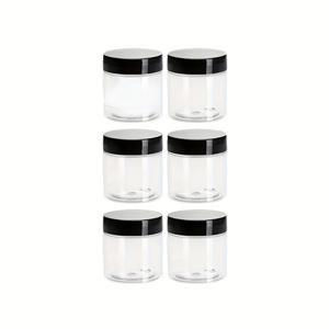 TEMU 120ml, 150ml, 200ml, 300ml 사이즈의 투명 플라스틱 용기 6개 세트 (검정색 뚜껑 포함) - 로션, 크림, 화장품, 슈가 스크럽, 바디 버터, 메이크업 보관에 적합 - 여행 및 다용도 활용에 편리함