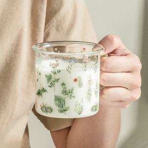 TEMU 1개 인스 스타일 프레시 플로럴 프린트 유리 컵, 창의적인 스케일 유리 컵, 대용량 및 내열성 홈 커피 컵 아침 식사 컵, 휴일 선물|텀블러