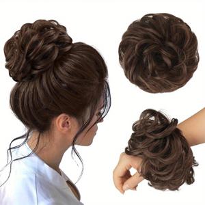 TEMU 2개 여성용 실인형 머리 스타일링 번 헤어피스 - 두꺼운 곱슬 웨이브 올림 스타일 번, 곱창 밴드 포함, 내추럴 브라운블론/레드/오므레, 볼륨 포니테일 & 치니언 헤어 익스텐션, 데일리 & 특별한 행사용, 이벤트 헤어피스, 안정적인 착용감 헤어피스