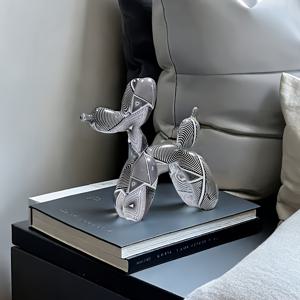 TEMU 1개 매력적인 풍선 개 조각상 - 레진 아트 피규어, 기하학적 패턴, 집 & 사무실 장식에 완벽 | 책장, 커피 테이블, 거실, 개 장식용 다용도 실내/외 사용