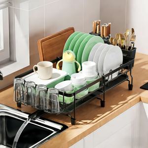 TEMU 대형 식기 건조대 1개 - 주방 조리대용 확장형 식기 건조대, 금속 식기 건조대 ( Utensil Holder 및 Cup Holder 포함), 블랙 색상|식기건조대