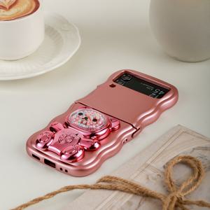 TEMU 휴대폰 케이스 - 트렌디한 컬러풀 곰돌이 디자인의 고급 코팅 휴대폰 케이스, 귀여운 곰돌이 모양 스탠드 포함, 강력한 충격 방지 및 정밀한 컷아웃으로 풀 보호 제공. Galaxy Z Flip3 5G, Galaxy Z Flip4 5G, Galaxy Z Flip5 5G 호환