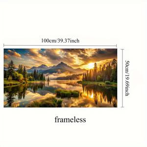 TEMU 프레임리스 벽걸이 액자 1개, 20 x 40인치 또는 50 x 100cm의 대형 캔버스 프린트. 황금빛 일출, 눈 덮인 산, 반사하는 물이 특징이며, 거실 또는 침실의 모던 데코에 완벽합니다. 캔버스 벽걸이 액자