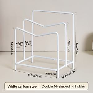 TEMU 스테인리스 스틸 냄비 뚜껑 정리대 및 도마 홀더 - 실리콘 방지 패드가 있는 이중 층 U자형 주방 수납 선반, 공간 절약용 카운터탑 조직기(손쉬운 청소), 식기 거치대 | 매끈한 광택 마감