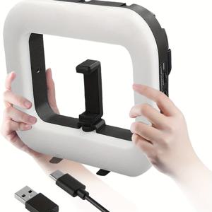 TEMU 1개 원형 스마트폰 비디오 장치, 휴대폰 홀더 내장 3600mAh 충전식 배터리 포함 - 셀카 조명, 메이크업, 영상 촬영, 라이브 스트리밍용