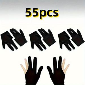 TEMU 55pcs 빌리어드 핑거 글로브 - 편안한, 내구성이 뛰어난 컵로 소재, 풀온 클로저, 흰 줄이 있는 검정색, 풀 및 캐주얼 플레이에 완벽한 빌리어드 글로브