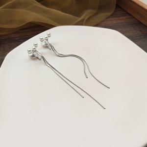 TEMU 빈티지 우아한 모조 진주 긴 태슬 귀걸이, 피어싱 불필요, 배터리 없음