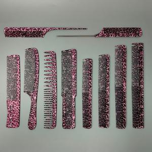 TEMU 10피스 핑크 프린트 헤어컷팅 빗 세트, 미용실 전용 고온 저항 및 정전기 방지 스타일링 빗, 홈 사용 필수품