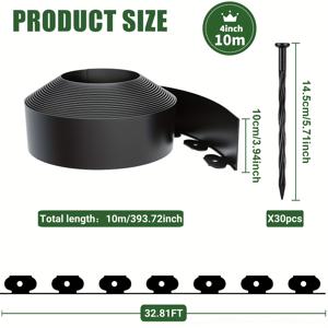 TEMU 초고강도 정원 가장자리 장식 키트, 높이 4인치(10cm), 길이 196.86인치(5m) 및 393.73인치(10m)로 제공, 견고한 앵커 스테이크 포함, 배달용, 마당, 정원, 잔디밭 가장자리 및 조경 경계에 적합