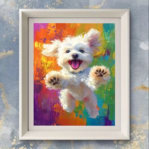 TEMU 귀여운 비숑 프리즈 디자인의 1Pc5D 페인팅 키트, 원형 풀 드릴 캔버스 아트 공예, 거실, 침실, 서재, 휴일 선물, 홈 데코 벽걸이 예술, 액자 없음