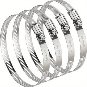 TEMU 4개 세트 4인치 호스 클램프, 304 스테인리스 스틸 퀵릴리즈 드라이어 벤트 클립, 조절 가능 3.5~4.5인치 웜 기어 호스 클램프, 자동차 및 먼지 수집 시스템용