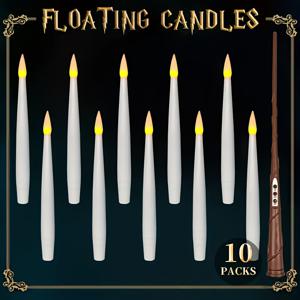 TEMU 10/20/24개 마법 지팡이 플로팅 캔들, 매직 행잉 캔들, 할로윈 장식, 리모컨 포함 따뜻한 빛 깜빡이는 무화염 LED 플로팅 캔들, 배터리 구동 테이퍼 캔들 세트, 테마 파티, 크리스마스, 생일 선물 및 파티 장식에 이상적
