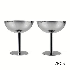 TEMU 2개 세트 스테인리스 스틸 컵 - 304 폴리쉬 스테인리스 스틸 고블렛, 식기세척기 사용 가능, 칵테일, 디저트, 밀크쉐이크, 홈 다이닝용, 내구성 있는 음료용기