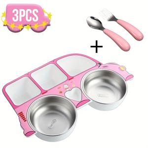 TEMU 3개 세트 버스 모양 접시 & 트레이 + 304 스테인리스 스틸 그릇/포크/스푼 - 내구성 강한 쉬운 세척 스택 가능 파티 도시락용품, 학교, 캠핑, 피크닉, 뷔페용 - 포션 컨트롤 식사용