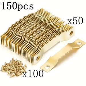 TEMU 150개 세트: 톱니형 액자걸이 50개, 골드 톱니형 걸이/후크, 나사 100개, 액자, 그림, 사진, 예술품, 시계, 홈 데코용