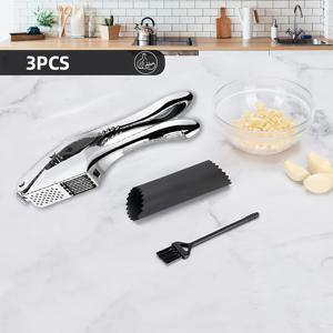 TEMU 3pcs/세트 고효율 마늘 프레스, 다용도 마늘 분쇄기 & 슬라이서, 튼튼한 디자인, 쉬운 사용 및 세척, 식기세척기 안전, 필러 & 청소 브러시 포함, 주방 액세서리