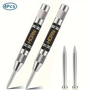 TEMU 2개 세트 헤비듀티 자동센터펀치, 추가 드릴비트 2개 포함, 5인치 강철 스프링로딩 중앙홀펀치, 조절가능한 스프링 이펙트 센터마커 사이버러블루(금속/플라스틱/목재용)