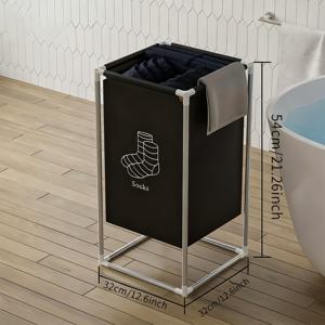 TEMU 1개 간편조립 플라스틱 빨래바구니 - 속옷, 팬티, 양말용, 블랙 & 화이트 패브릭, 먼지 방지 욕실/침실 햄퍼, 간단한 옷 보관 (조립 필요), 빨래바구니