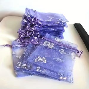 TEMU 50개 나비 패턴 끈끈이 오간자 선물 봉투 - 우아한 주얼리 포장, 파티 선물 및 웨딩 용품 – 사탕 및 샘플 보관에 완벽