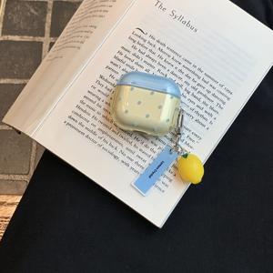 TEMU 밀크_salt 컬러 블록 + 레몬 옐로우 물방울 펜던트 이어폰 케이스, Apple Airpods Pro 2 케이스 / Airpods Pro 케이스 / Airpods 4 케이스 / Airpods 3 케이스 / Airpods 2 케이스에 적합 / 패셔너블 여성용 이어폰 케이스 / 간편한 이어폰