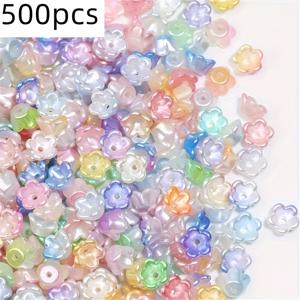 TEMU 8mm 투톤 아크릴 진주 비즈 500개 세트. 바람 주리용 작은 종으로 디자인되었으며, 팔찌, 목걸이, 반지, 폰 참 제작 시 스페이서 또는 장식 요소로 사용할 수 있습니다. 꽃 모양의 비즈와 장식 라가 특징입니다.|비즈목걸이