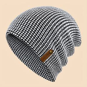 TEMU 1개1개 스타일리시 라벨 장식 루즈 비니 남녀 공용, 가을, 겨울에 적합. 이 니트 모자는 귀를 덮고 따뜻하게 유지하며, 러닝, 피트니스, 스키, 스케이트보딩 등 야외 활동에 적합하며 배터리는 필요 없습니다.