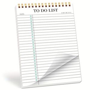 TEMU 할 일 목록 메모장, 무일자 데일리 플래너 메모장, 할 일 목록 노트북 체크리스트 플래너, 사무용품용 스파이럴 커버 메모장, 학교 플래너, 52매, 5.71