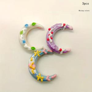 TEMU 3개입 3.8*4.6cm 혼합 컬러 아크릴 세로 구멍 핸드페인팅 달 구슬, 주얼리 제작 용품, 주얼리 장식, 비즈펜 장식, 펜던트 장식|아크릴물감